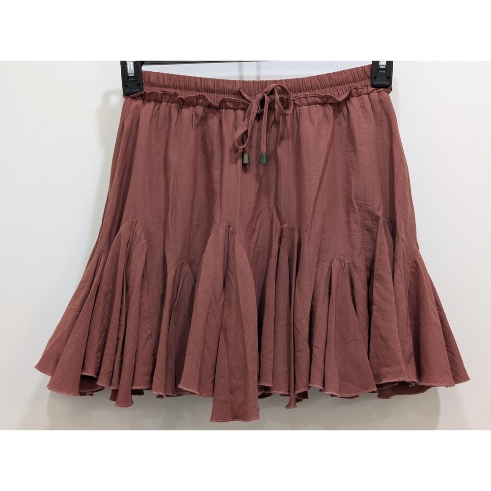 Entro Elastic Waist & Drawstring Skort with Ruffled Detail Rust Color Size Small